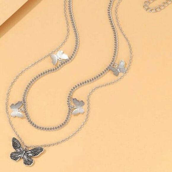 SILVER LAYERED BUTTERFLY NECKLACE  - Picture 3 of 11